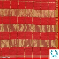 Kota Doria Cotton Zari Stripes Checks saree with Unstitched Blouse piece - Saree Length Size:5.5m Blouse Length Size:0.8, Red, Saree And Blouse Fabric:Cotton Blend, Pack of :1
